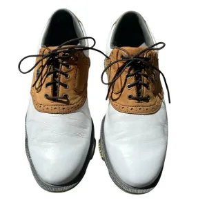 FOOTJOY DryJoy Tour Golf Shoes White Brown Size 8.5 Style #53699 Back 9 Cleats