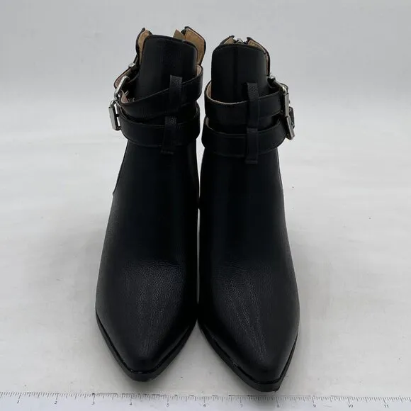FOWT Black Cut Out Hollow Out Open Side High Heel Metal Buckle Work Ankle Boot