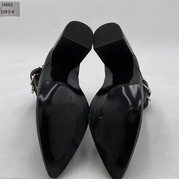 FOWT Black Cut Out Hollow Out Open Side High Heel Metal Buckle Work Ankle Boot