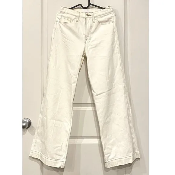 Frame Denim Le Pixie Italian Wide Leg Denim Jeans in Blanc, size 25 petite