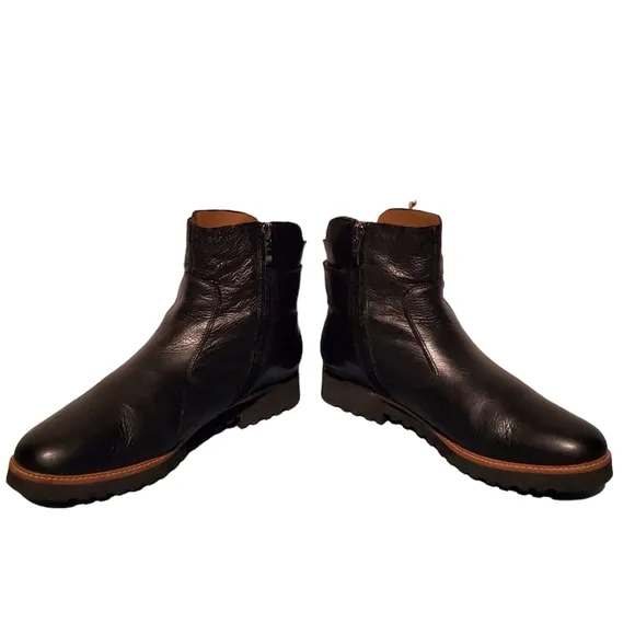 Franco Sarto Sleek Black Leather Zip-Up Moto Ankle Boots Women's Size 9.5M