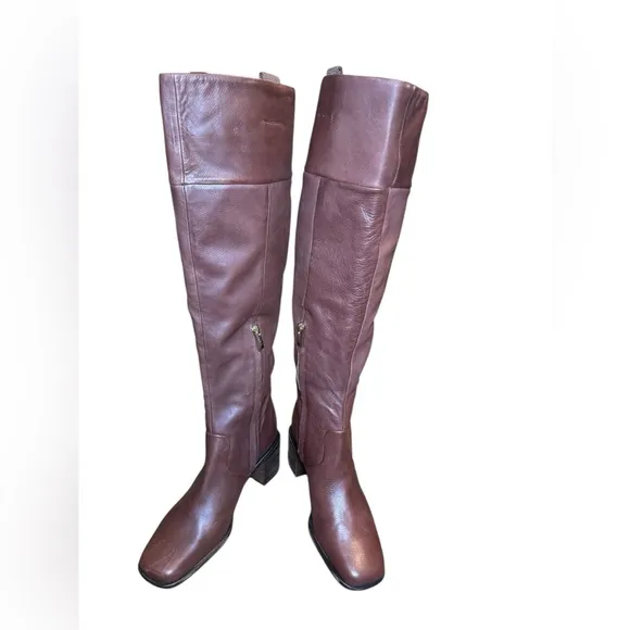 Franco Sarto Womens Forla Leather Square Toe Over-The-Knee Boots Shoes