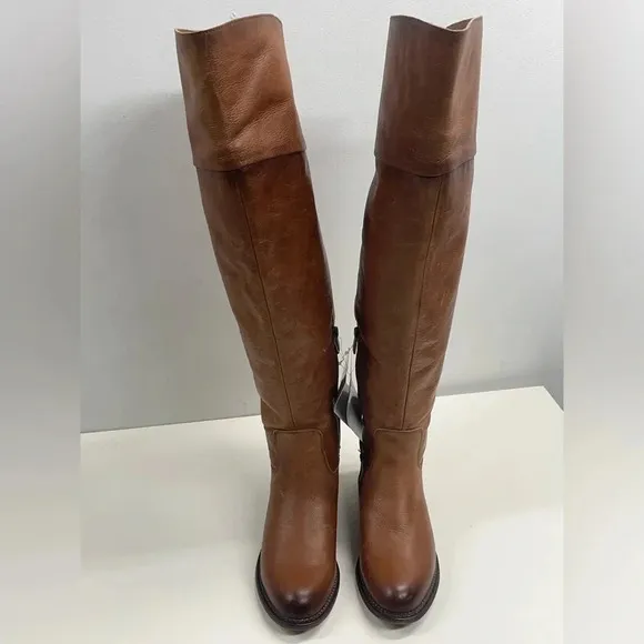 Franco Sarto Womens Haleen Leather Knee-High Boots Brown Size 6.5 Wide Calf