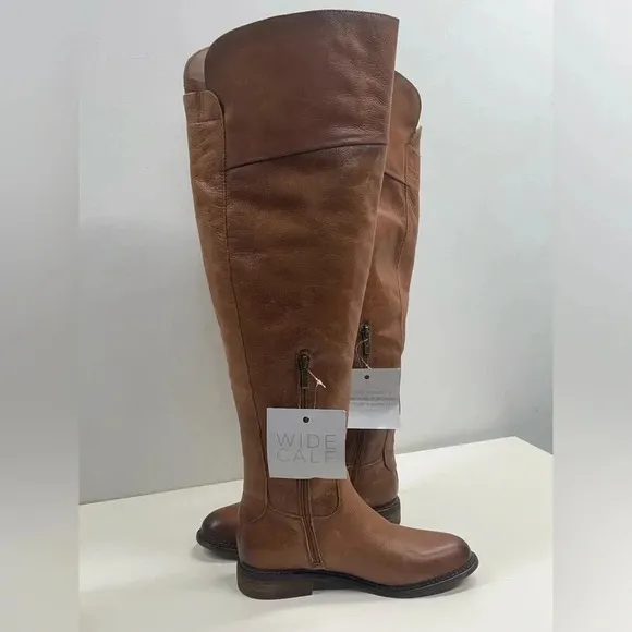Franco Sarto Womens Haleen Leather Knee-High Boots Brown Size 6.5 Wide Calf