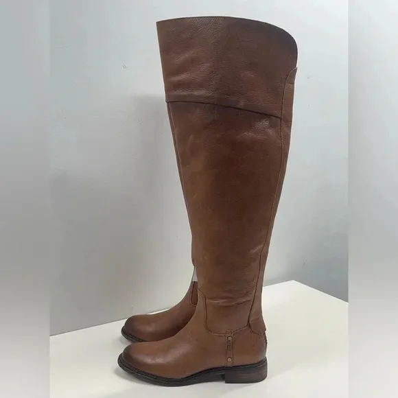 Franco Sarto Womens Haleen Leather Knee-High Boots Brown Size 6.5 Wide Calf