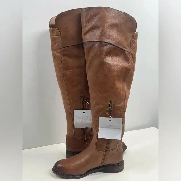Franco Sarto Womens Haleen Leather Knee-High Boots Brown Size 6.5 Wide Calf