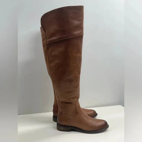 Franco Sarto Womens Haleen Leather Knee-High Boots Brown Size 6.5 Wide Calf