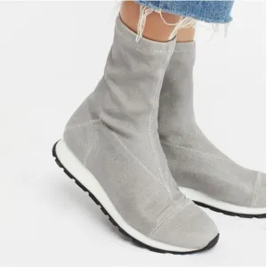 Free People Astral Gray Fabric Silver Pull On Sock Sneaker Bootie Boots Size 39