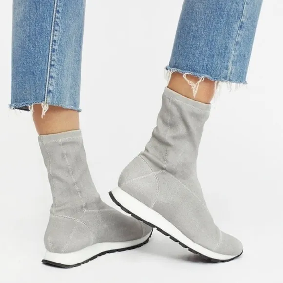 Free People Astral Gray Fabric Silver Pull On Sock Sneaker Bootie Boots Size 39