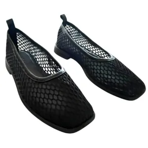 Free People Black Mesh Flat Shoes Artisan Coastline Sz 8 M