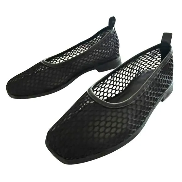 Free People Black Mesh Flat Shoes Artisan Coastline Sz 8 M