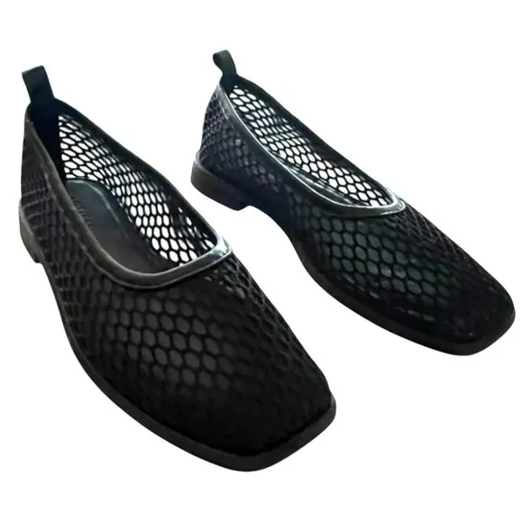 Free People Black Mesh Flat Shoes Artisan Coastline Sz 8 M