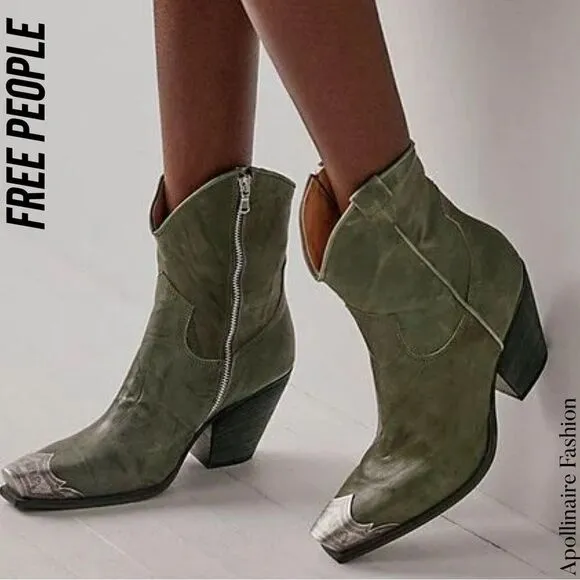 FREE PEOPLE BRAYDEN WESTERN BOOTS IN GREEN SIZE 37.5 NEW
