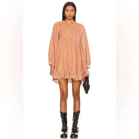 Free People Estella Velvet Flounce Minidress Sz XS