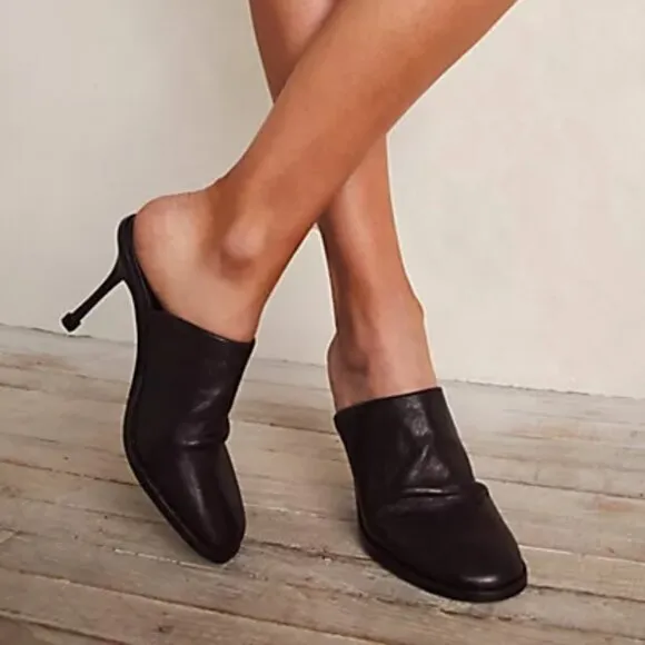 Free People Leila Slip On Stiletto Heeled Slouchy Mule Black Women Size 8.5 NWOT