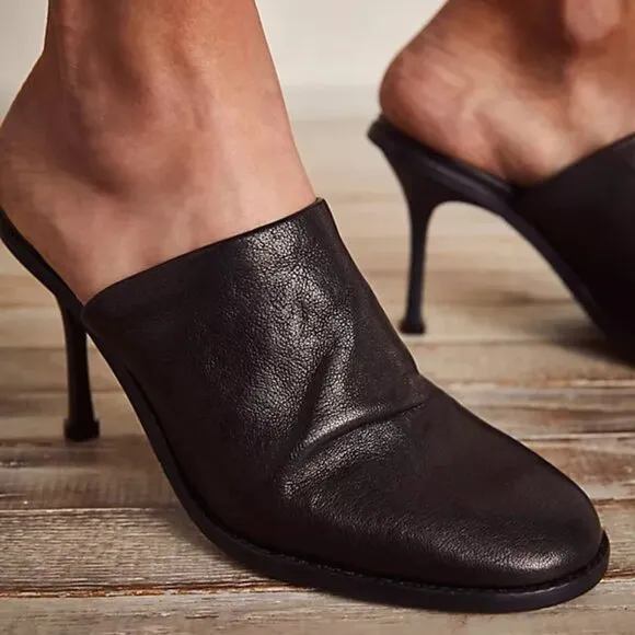 Free People Leila Slip On Stiletto Heeled Slouchy Mule Black Women Size 8.5 NWOT