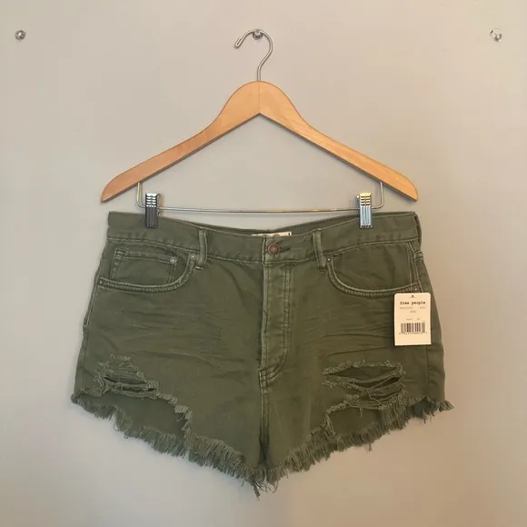 Free People Loving Good Vibrations Distressed Denim Shorts in Sage