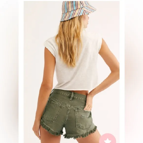 Free People Loving Good Vibrations Distressed Denim Shorts in Sage