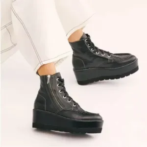 Free People Maverick Lace Up Wedge Boot Black Size 8