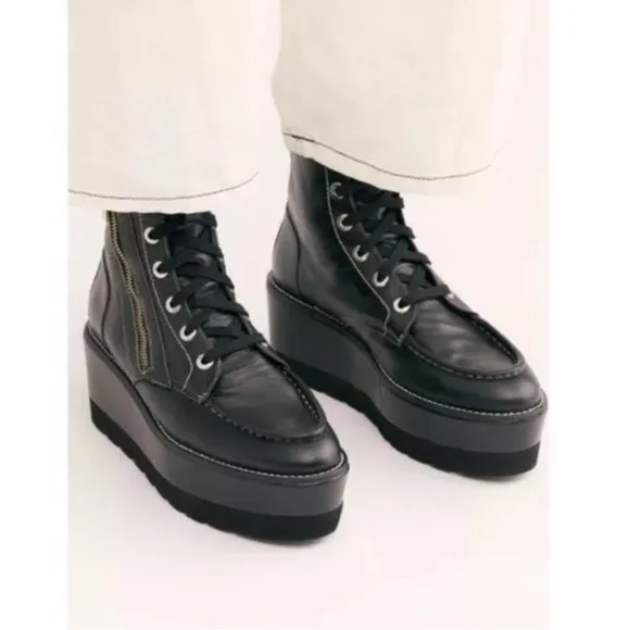 Free People Maverick Lace Up Wedge Boot Black Size 8