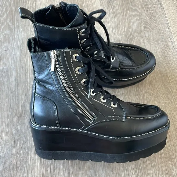 Free People Maverick Lace Up Wedge Boot Black Size 8