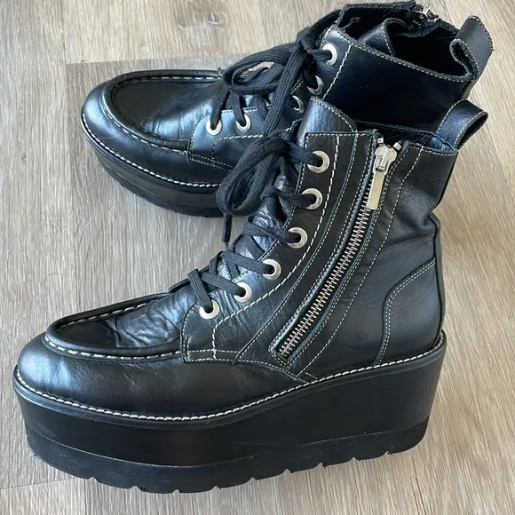 Free People Maverick Lace Up Wedge Boot Black Size 8