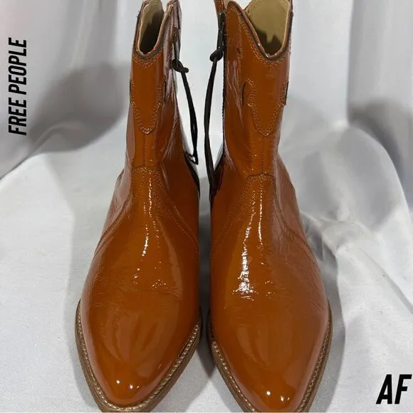 FREE PEOPLE NEW FRONTIER WESTERN ANKLE BOOTS NEW IN COGNAC SIZE 39.5