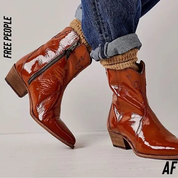 FREE PEOPLE NEW FRONTIER WESTERN ANKLE BOOTS NEW IN COGNAC SIZE 39.5