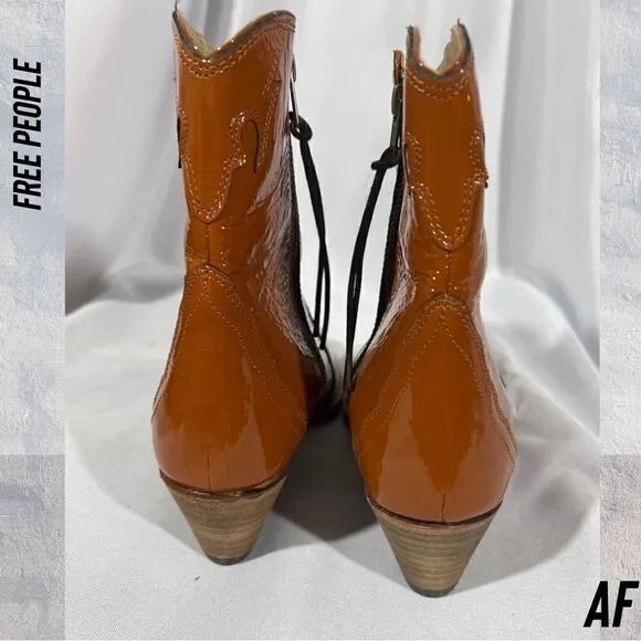 FREE PEOPLE NEW FRONTIER WESTERN ANKLE BOOTS NEW IN COGNAC SIZE 39.5