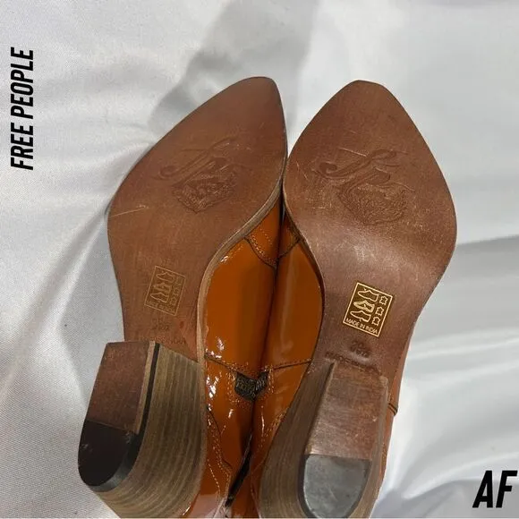FREE PEOPLE NEW FRONTIER WESTERN ANKLE BOOTS NEW IN COGNAC SIZE 39.5