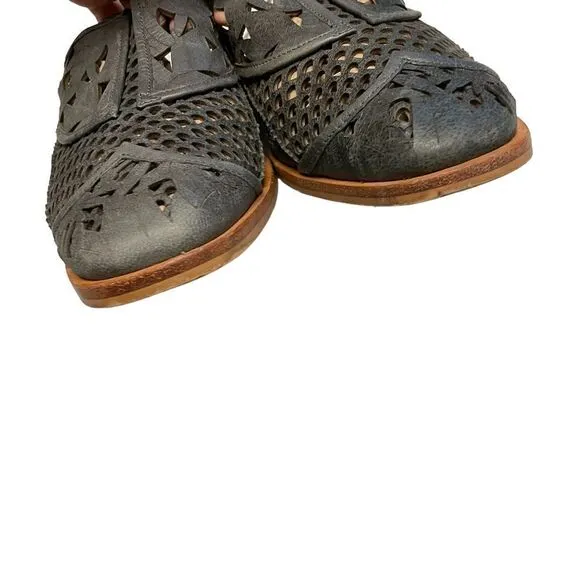 FREE PEOPLE Paramount Leather Boho Slip-On Loafer Mule Shoes Gray 39