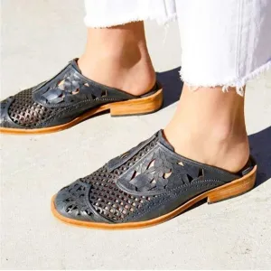 FREE PEOPLE Paramount Leather Boho Slip-On Loafer Mule Shoes Gray 39