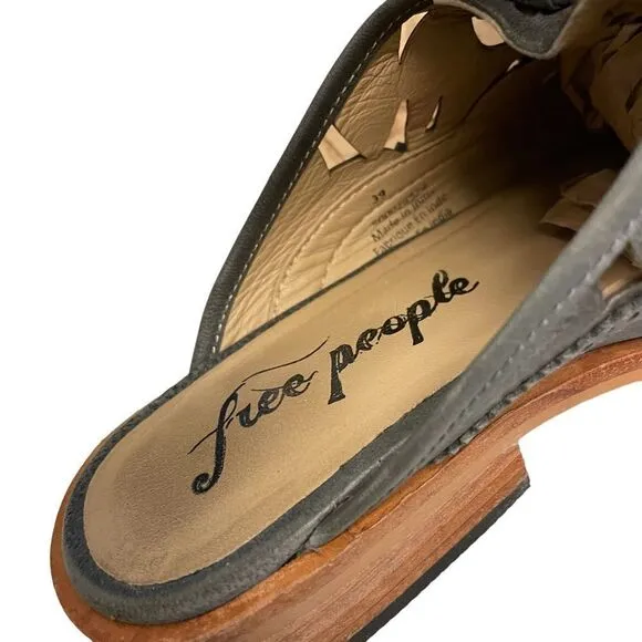 FREE PEOPLE Paramount Leather Boho Slip-On Loafer Mule Shoes Gray 39