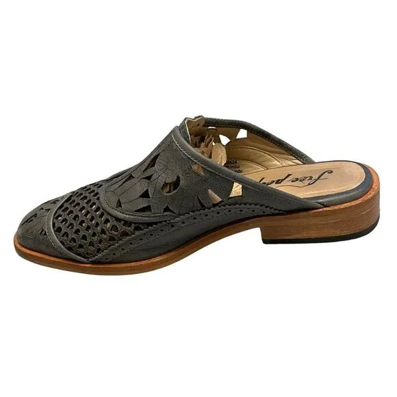 FREE PEOPLE Paramount Leather Boho Slip-On Loafer Mule Shoes Gray 39
