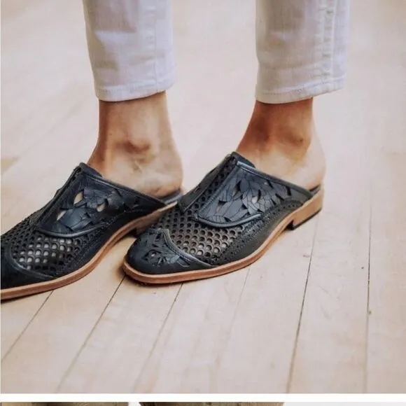 FREE PEOPLE Paramount Leather Boho Slip-On Loafer Mule Shoes Gray 39