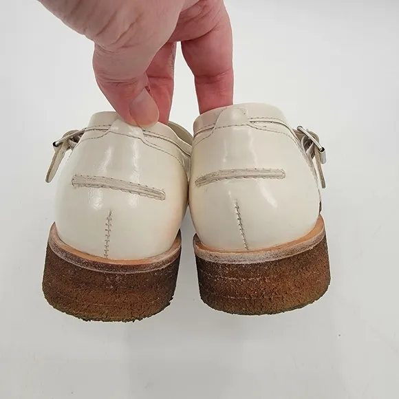 Free People Shoes Size 9.5 White Leather Penny Loafer Mary Janes Preppy Shoes