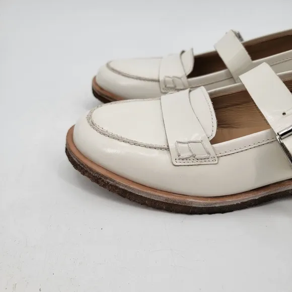 Free People Shoes Size 9.5 White Leather Penny Loafer Mary Janes Preppy Shoes
