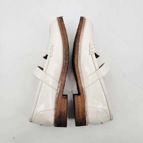 Free People Shoes Size 9.5 White Leather Penny Loafer Mary Janes Preppy Shoes
