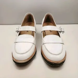 Free People Shoes Size 9.5 White Leather Penny Loafer Mary Janes Preppy Shoes