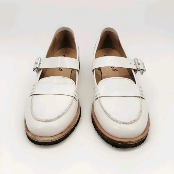 Free People Shoes Size 9.5 White Leather Penny Loafer Mary Janes Preppy Shoes