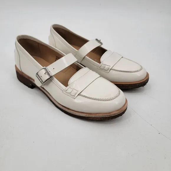 Free People Shoes Size 9.5 White Leather Penny Loafer Mary Janes Preppy Shoes