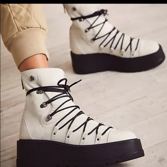 FREE PEOPLE Simone Wedge Boots in Bone