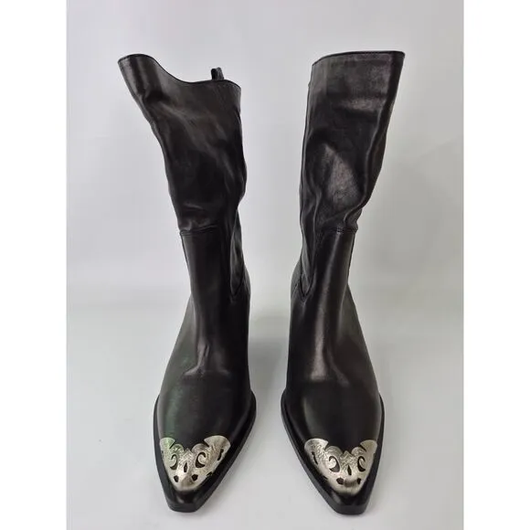 Free People Women's Black Leather Faster Horses Filigree Boots Size 40