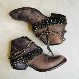 Freebird by Steven Mezcal Low Brown Leather Studded Ankle Boots Booties | Size 8