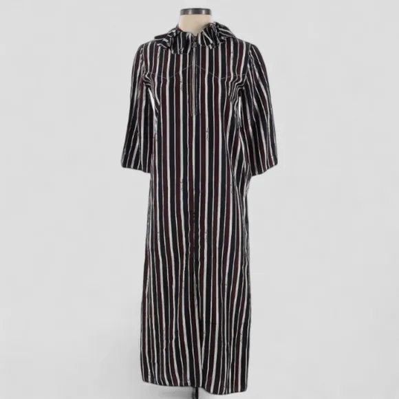 French NINA RICCI Silk Ruffle Collar Shift Dress Luxury Zip Slit Logo Midi 2