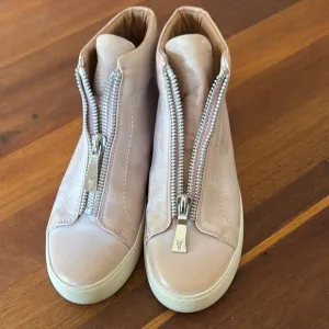 FRYE Beige Leather High-Top Sneakers with Zipper