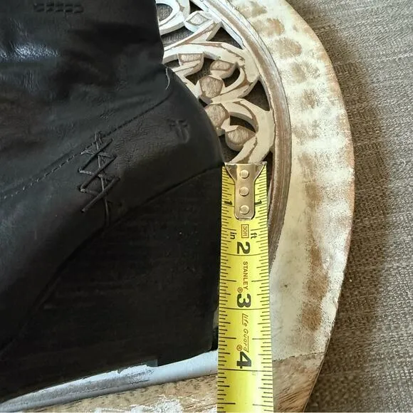 Frye Black Leather Wedge Heel Boots Women’s 7.5