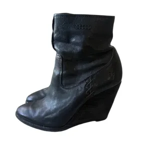 Frye Black Leather Wedge Heel Boots Women’s 7.5