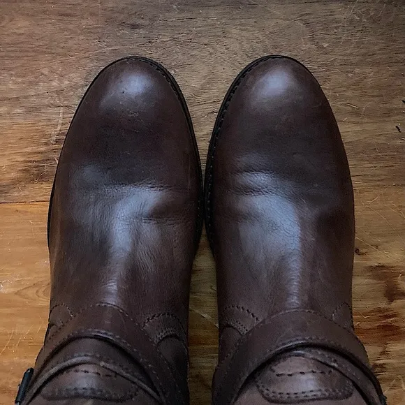 FRYE Boots JAYDEN CROSS ENGINEER Leather Antique Dark Brown Distressed Size 7.5