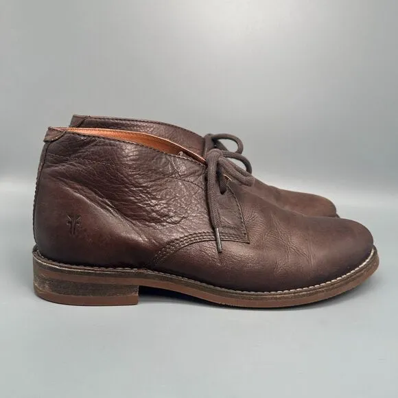 FRYE Bowery James Men's size 9 Dark Brown Leather Chukka Boots Lace Shoes Ankle